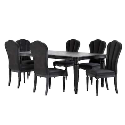 Wooden Dining Set with Turned Fluted Legs in Black