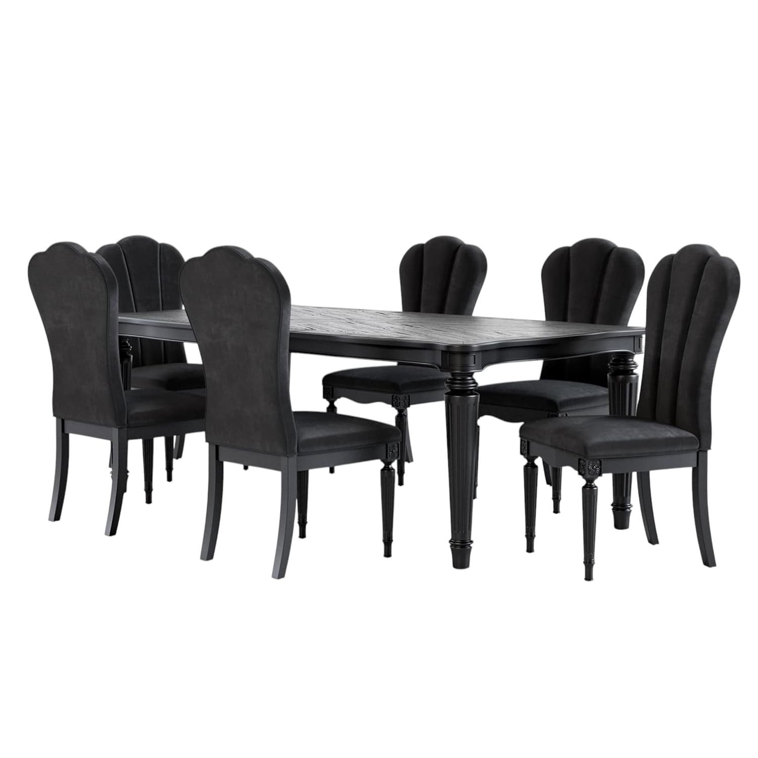 Wooden Dining Set with Turned Fluted Legs in Black