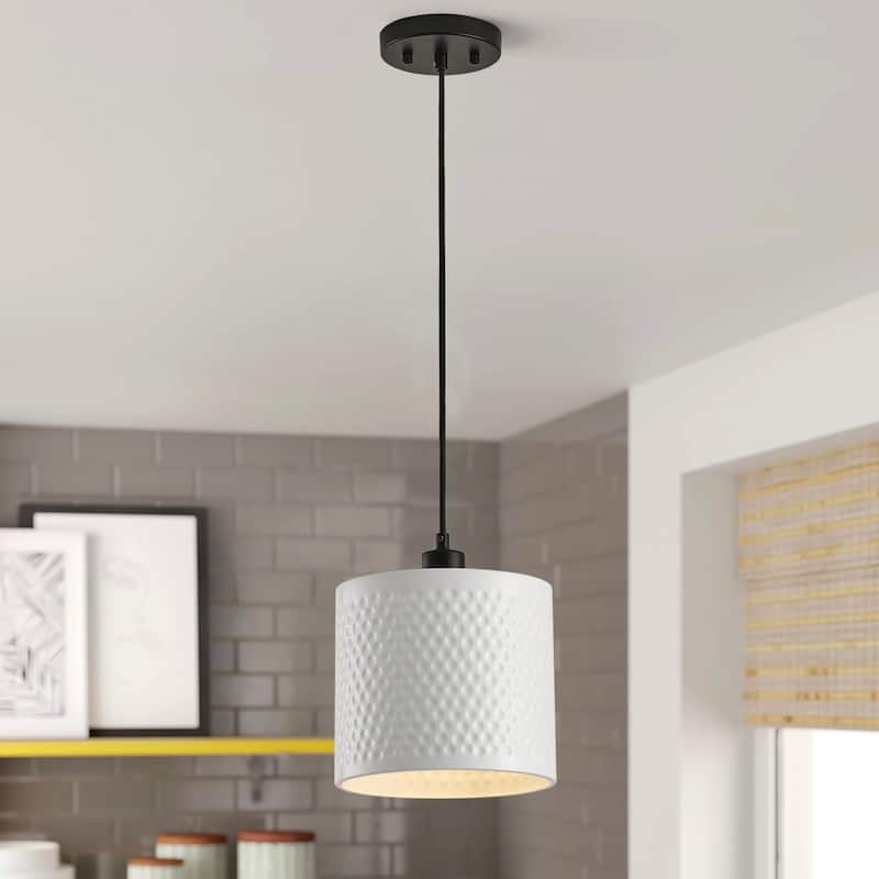 Modern Pendant Light Fixture with Hammered Metal Shade Adjustable Height