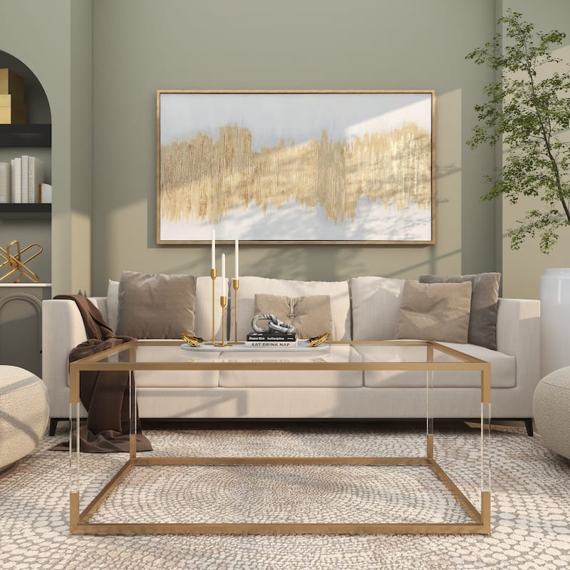 Canvas Abstract Long Horizontal Living Room Framed Wall Art with Glitter Flakes - Gold - CosmoLiving by Cosmopolitan