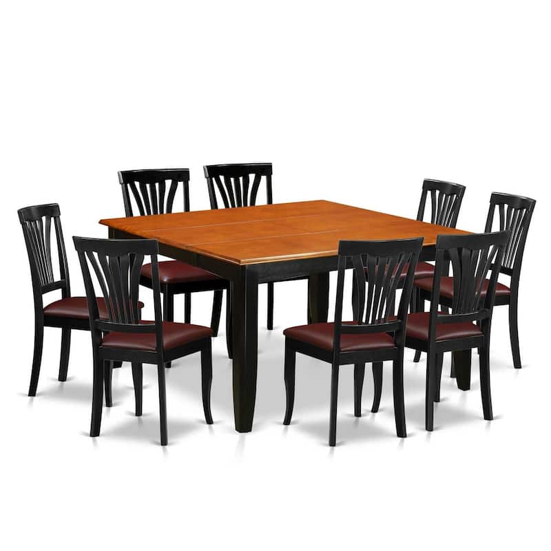 HomeStock 9-Piece Square Black & Cherry Finish Solid Wood Top Dining Table with 8-Chairs