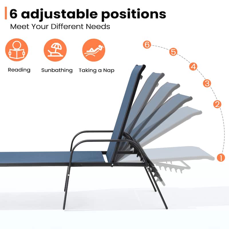 Pellebant 2/4PCS Outdoor Adjustable Patio Chaise Lounge Chairs