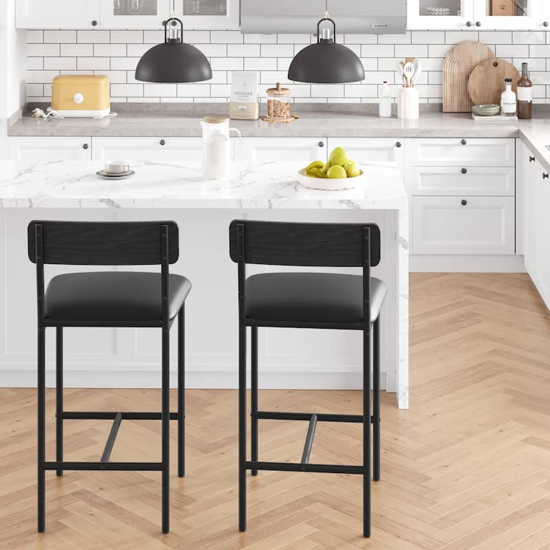 Set of 2 Upholstered Bar Chairs Counter Height Barstools for Kitchen Island - 14.5" L x 16.5" W x 37.4" H