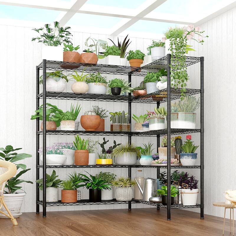 5-Tier Matte Black Iron Adjustable Shelf Storage Rack with Stable Leveling Feet for Home Kitchen or Office - 177 × 40 × 180 cm