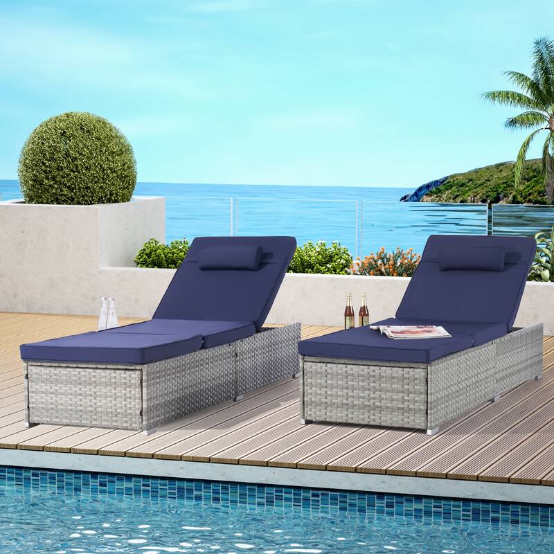 GDFStudio - Amelia Outdoor Chaise Lounge Chair Set of 2 with Adjustable Recline and Side Table for Poolside Relaxation