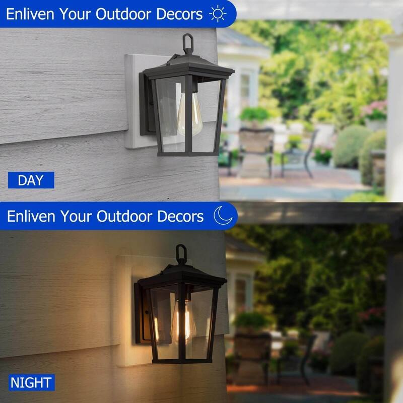 Farmhouse 1-Light Black Outdoor Wall Sconces Patio Glass Wall Lamps - 4.3"L x 11.8"H