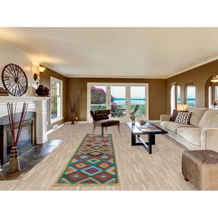 Hand Woven Oriental 100% Wool Carpet Southwestern Geometric Multi-Colored Kilim Runner Rug - 13' 0'' X 2' 10''