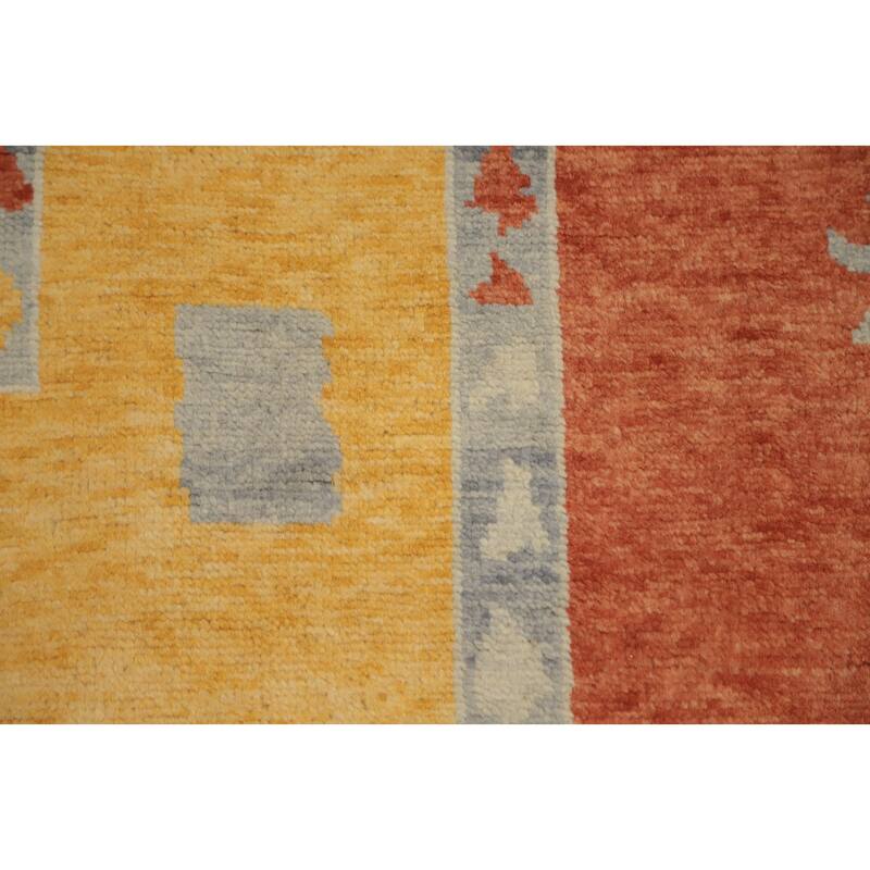Hand Knotted Oriental 100% Wool Carpet Modern Geometric Oranges & Rust Gabbeh Area Rug - 8' 9'' X 5' 11''