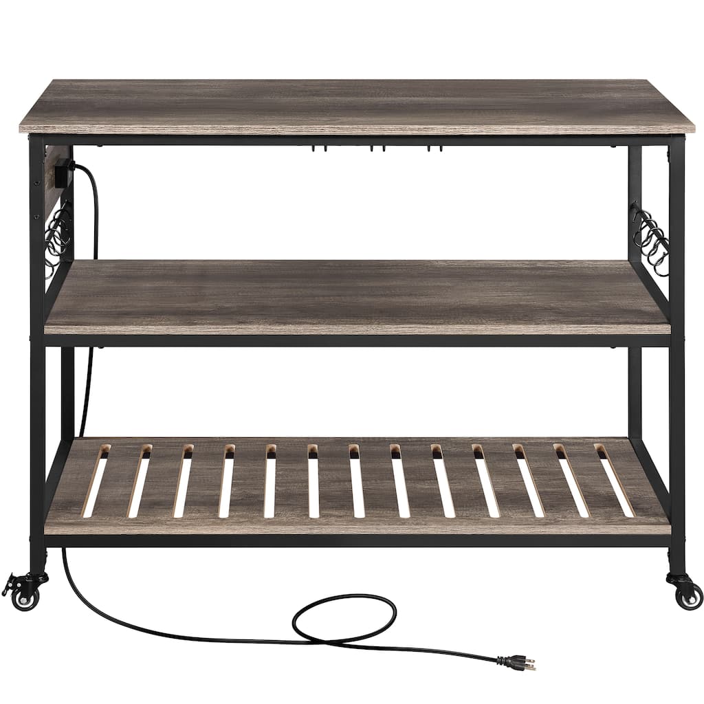 Yaheetech Rolling Kitchen Cart with 3 Shelves and Large Worktop