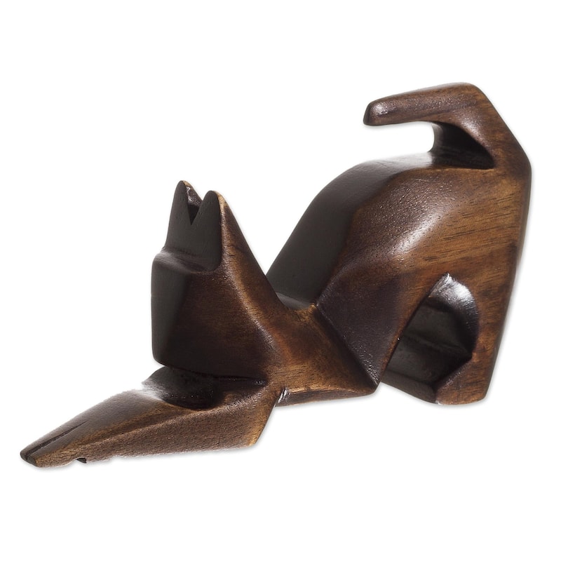 NOVICA Handmade Simple Cat Wood Figurine - 3" H x 1.6" W x 5" D