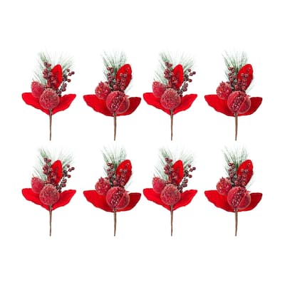 Set of 8 Assorted Pomegranate and Pear Christmas Picks 16"
