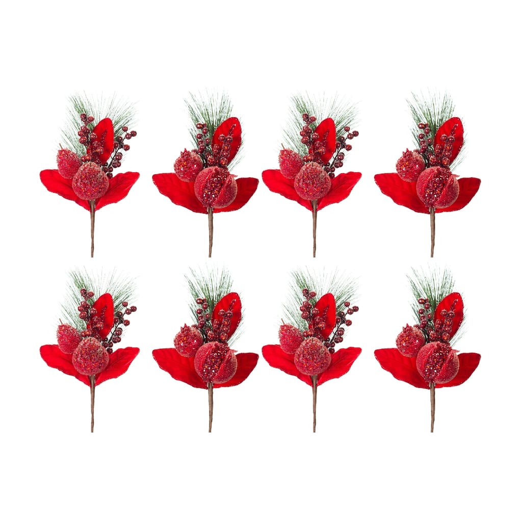 Set of 8 Assorted Pomegranate and Pear Christmas Picks 16"
