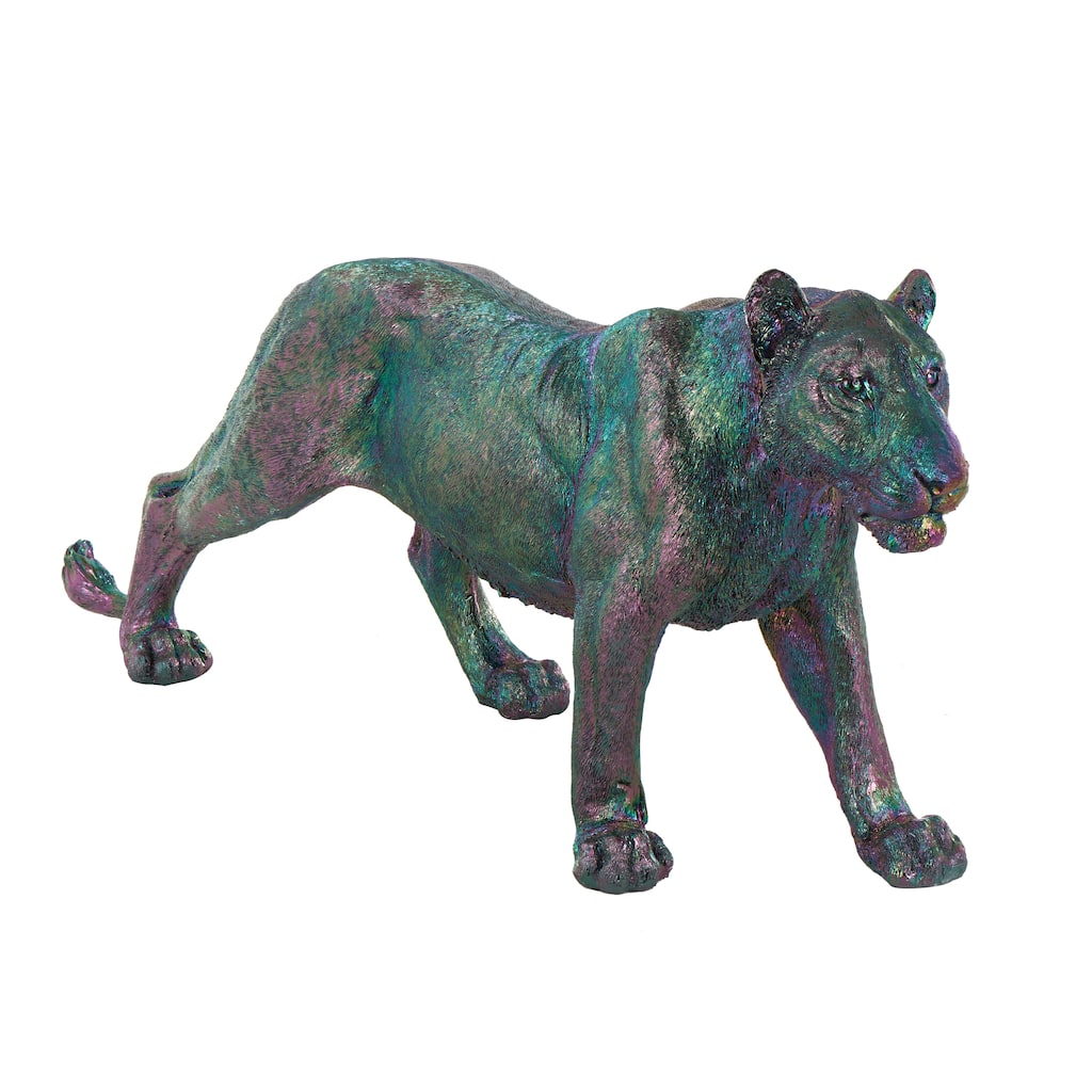Multi Colored Resin Standing Leopard Decorative Sculpture with Rainbow Shimmer Finish