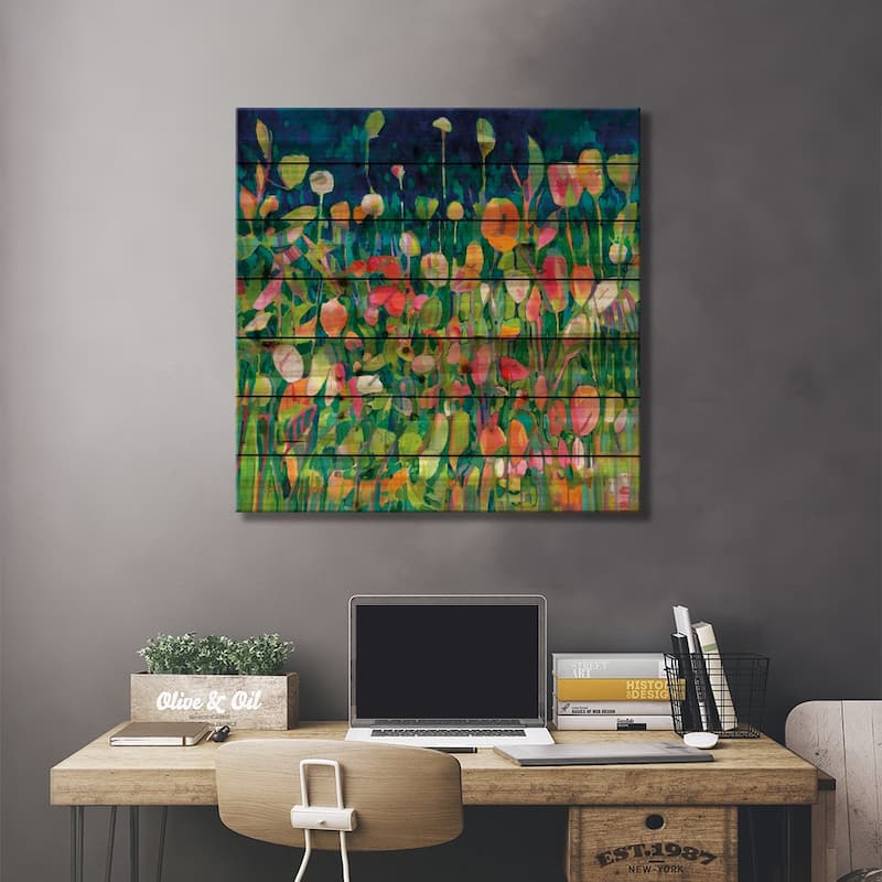 Imagine A Garden Print On Wood by Tara Funk Grim - Multi-Color