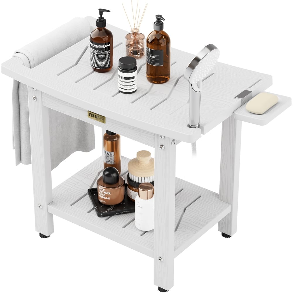 WINSOON 21 Inch Waterproof Shower Bench, 2-Tier Shower Chair Shower Stool with Non-Slip Feet and Handle