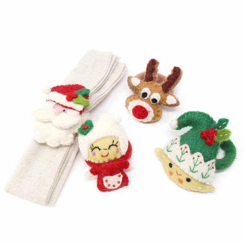 Handmade Felt Christmas Napkin Ring, Set of 4 (Nepal) - 8' x 11'