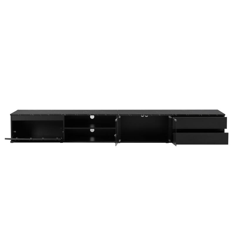 Modern Black TV Console Smooth Table top with 2 Drawers and 3 Storage for Living Room Entertainment Center