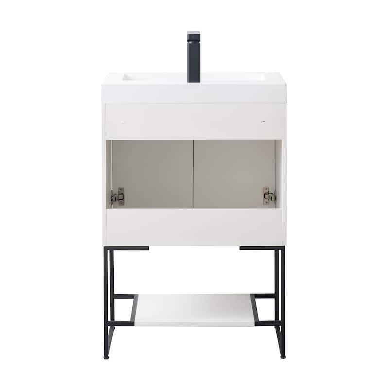 Freestanding Bathroom Vanity Set with Open Shelf & Acrylic Sink