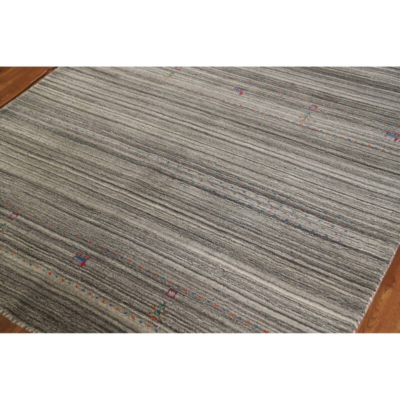 Hand Knotted Oriental 100% Wool Carpet Tribal Animal Pictorial Greys & Charcoal Gabbeh Area Rug - 7' 8'' X 5' 0''
