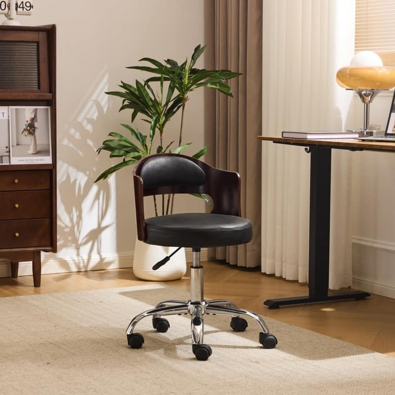 Ring-Shaped Wooden Back Office Chair With Foot Spikes And Wheels