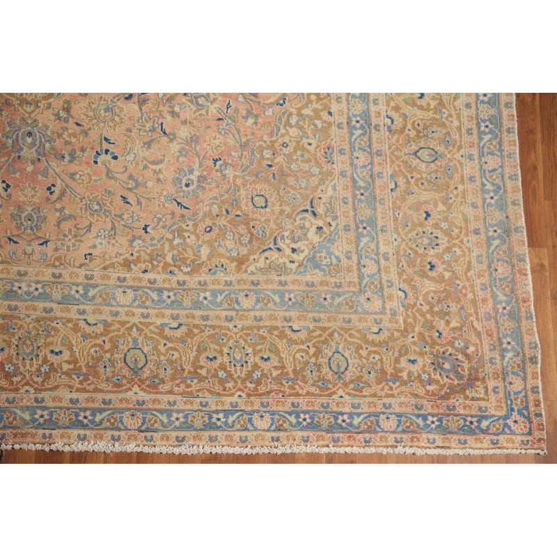 Hand Knotted Oriental 100% Wool Carpet Traditional Floral Coral Mashad Area Rug - 12' 5'' X 9' 3''
