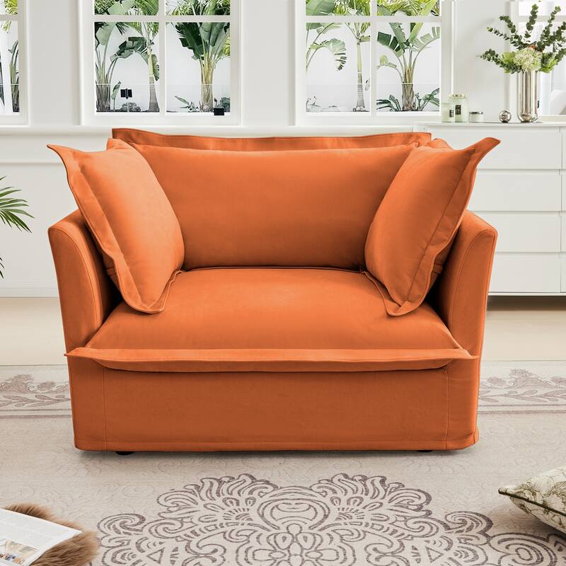 Oversized Chenille Single Sofa Chair, Slipcovered Upholstered Accent Chair, Deep Seat Sofa Chair with 2 Throw Pillows - Orange