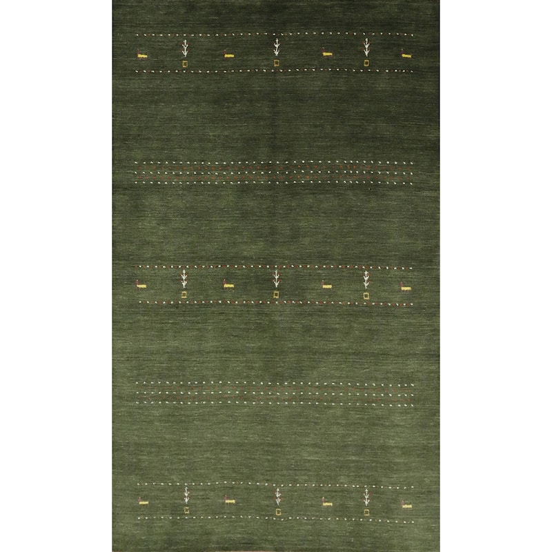 Hand Knotted Oriental 100% Wool Carpet Tribal Animal Pictorial Green Gabbeh Area Rug - 7' 8'' X 4' 11''