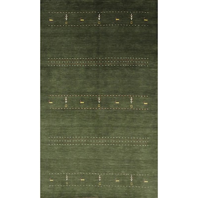 Hand Knotted Oriental 100% Wool Carpet Tribal Animal Pictorial Green Gabbeh Area Rug - 7' 8'' X 4' 11''