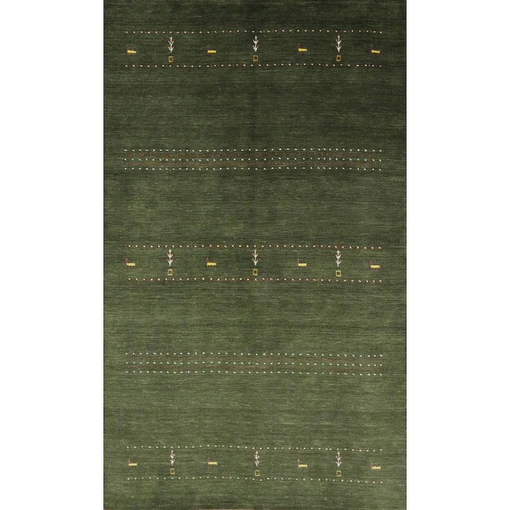 Hand Knotted Oriental 100% Wool Carpet Tribal Animal Pictorial Green Gabbeh Area Rug - 7' 8'' X 4' 11''