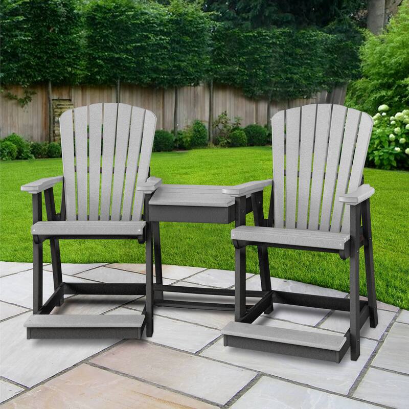 Counter Height Settee Table Combo - Light Grey and Black