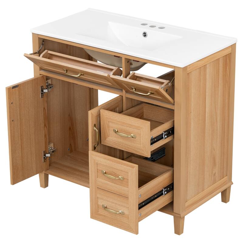 GDFStudio - Avalon Modern Freestanding Bathroom Vanity with Ceramic Sink & Soft Close Multi-Storages