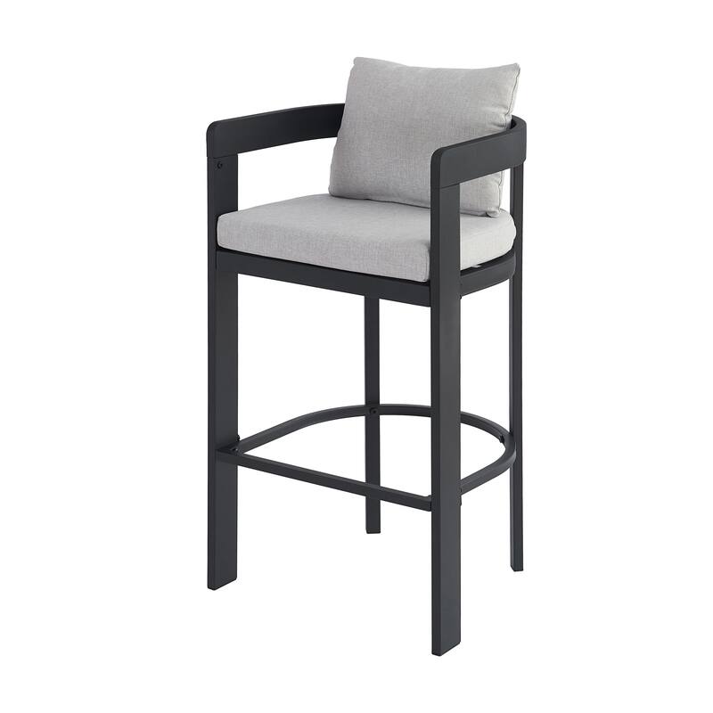Christopher Knight Home - Vornell Outdoor 41.9"H Iron Frame Bar Stool with Olefin Fabric Upholstery, Cushion & Footrest Set