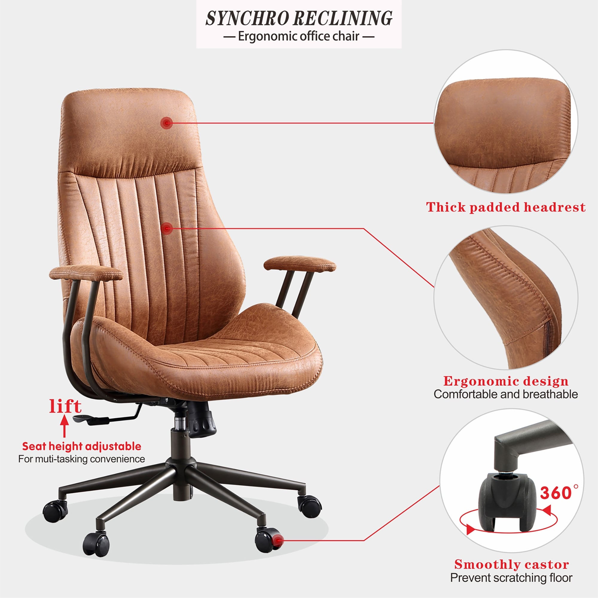Ovios ergonomic 2025 office chair suede