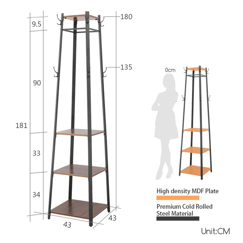 Industrial Coat Rack Stand Hall Tree Clothes Storage Shelves Hooks