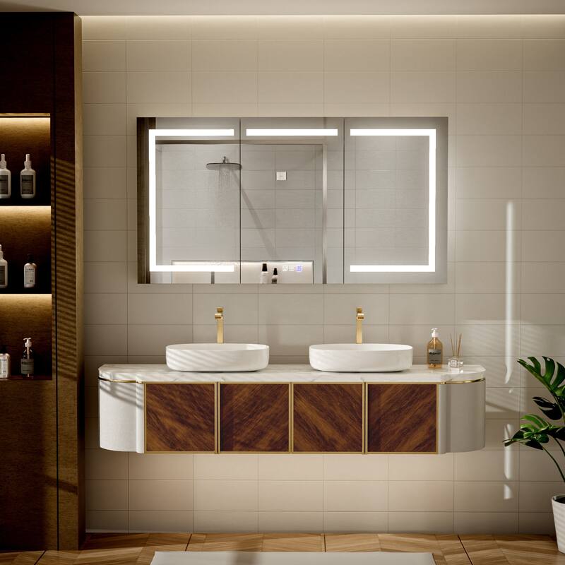 Modland 48-60" Extra Wide LED Medicine Cabinet - Dimmable Tri-Color Lighting,Defogger & GFCI Outlet