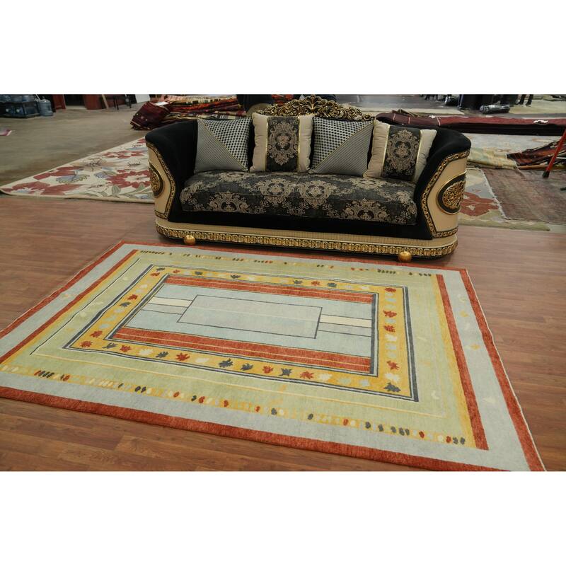 Geometric Gabbeh Vegetable Dye Turkish Area Rug Handmade Wool Carpet - 8' 10'' X 5' 11''