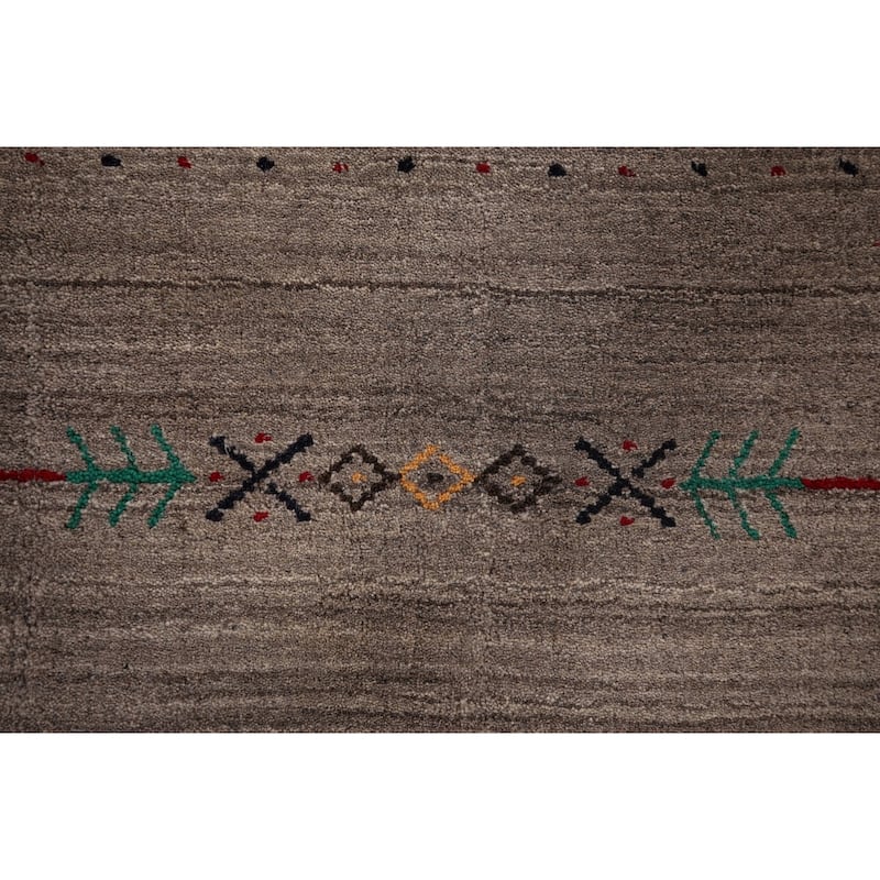 Brown Striped Gabbeh Oriental Accent Rug Hand-Knotted Wool Carpet - 3'11"x 6'0"