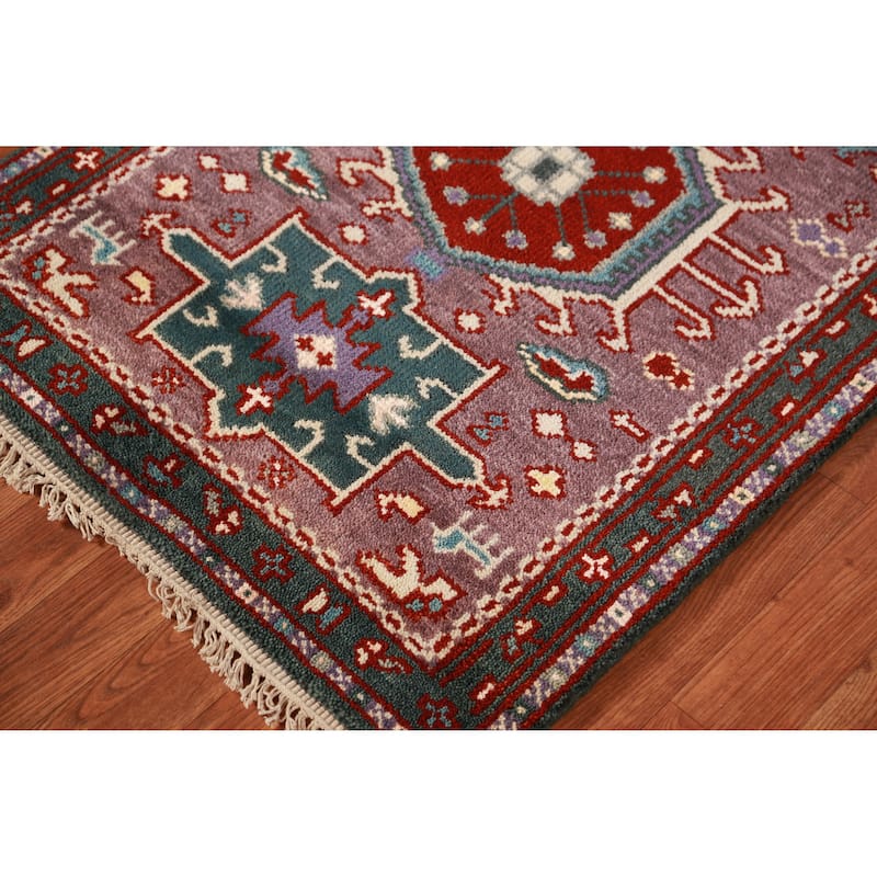 Hand Knotted Oriental 100% Wool Carpet Transitional Geometric Purples Khotan Runner Rug - 9' 10'' X 2' 7''