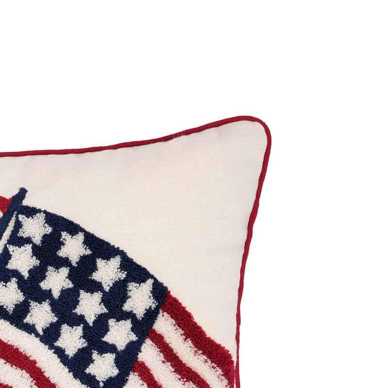 Double U.S.A. Flag July Fourth Hooked Throw Pillow