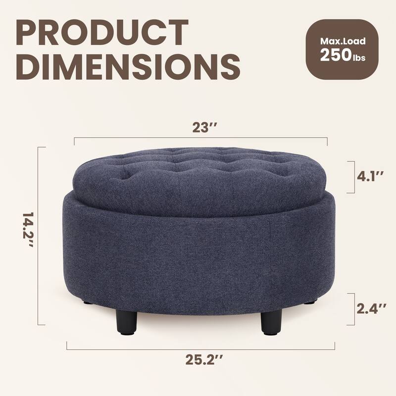 RENEWLINE Fabric Storage Ottoman with Tray Lid - Footrest & Hidden Storage for Living Room​