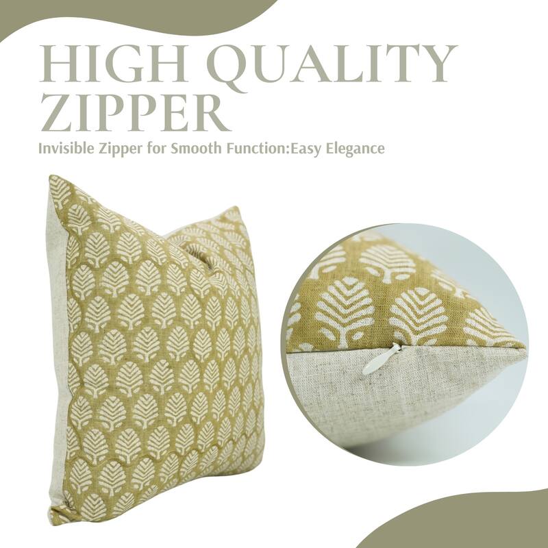 Fabdivine 20x20 Boho Floral or leaf Pattern Cushion Cover for Home Decor Gift Square Viscose Linen Pillowcase, Sangmarmar