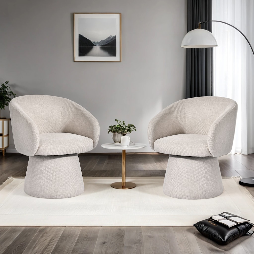 Upholstered Swivel Barrel Lounge Accent Chairs