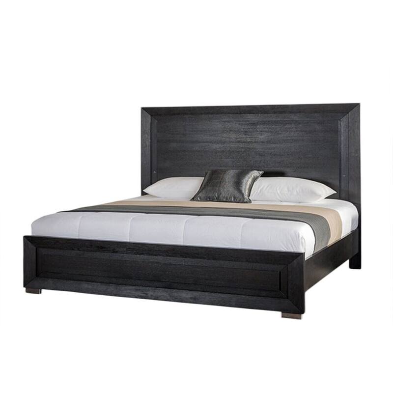Ashen California King Bed, LED Headboard, Chrome Metal Legs, Black Wood