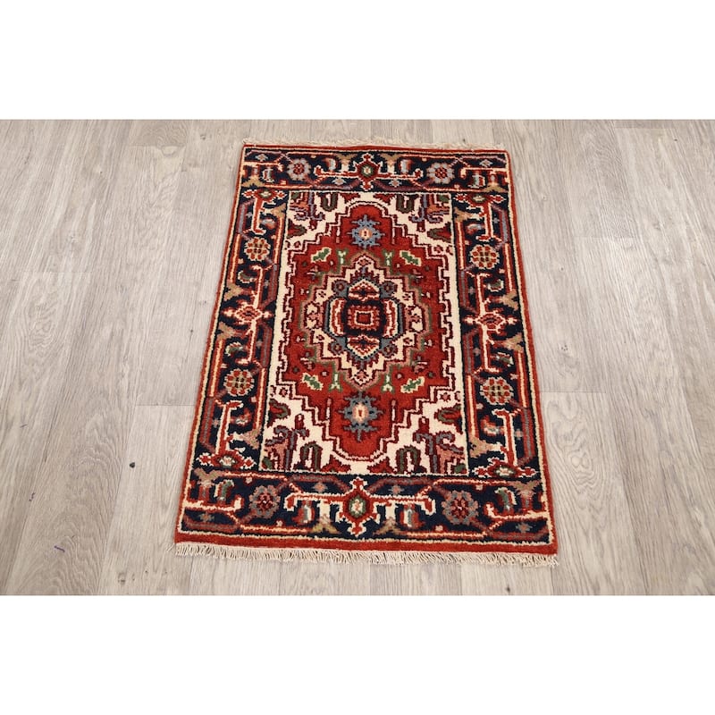 Rust Geometric Heriz Oriental Wool Area Rug Handmade Home Decor Carpet - 2'0" x 3'0"