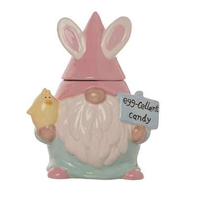 Transpac Dolomite 8.25" Pink Spring Mini Gnome Candy Jar