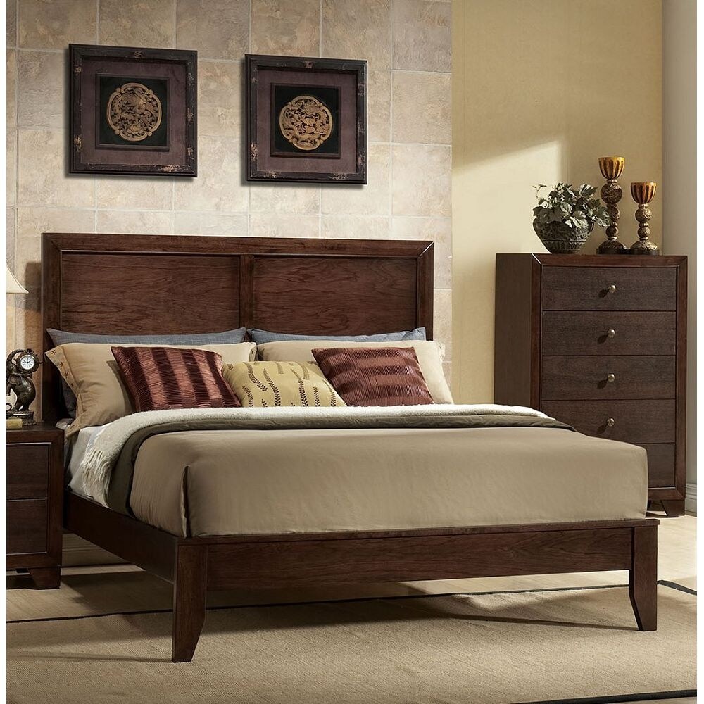 Madison Queen Bed in Espresso with Raised Molding Trim Headboard
