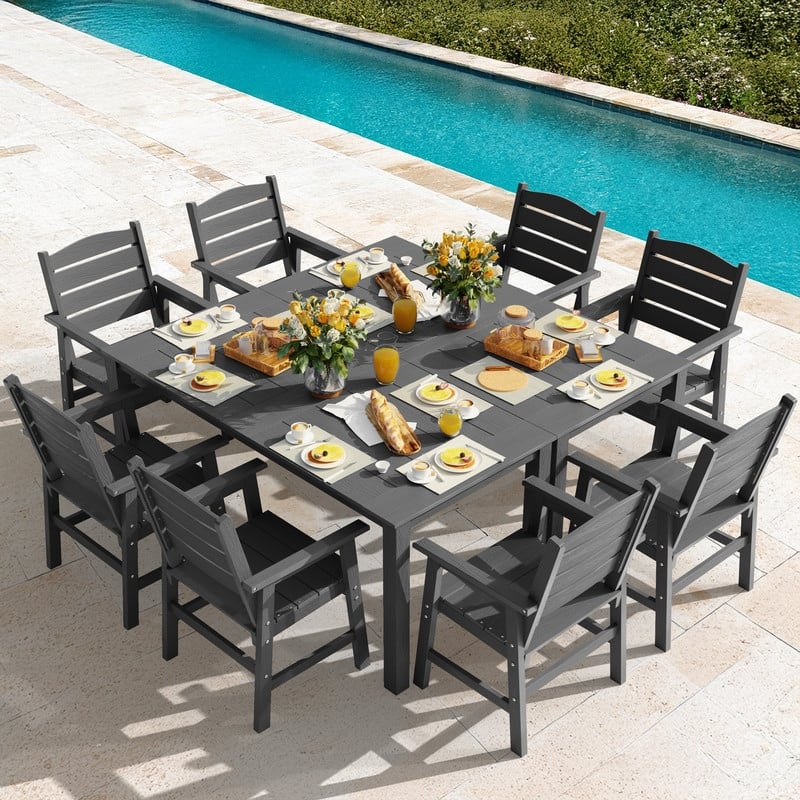 WINSOON 10-Piece HIPS All Weather Outdoor Patio Dining Sets 2-Tables and 8-Chairs - Grey