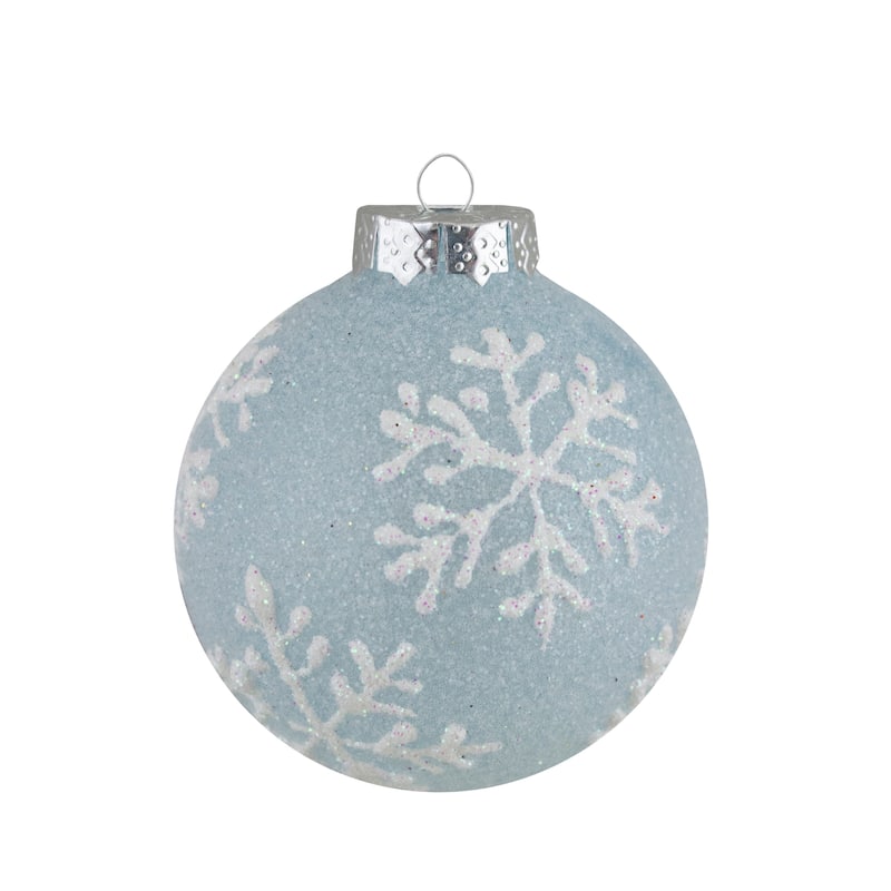 12ct Light Blue Glitter Textured Glass Christmas Ball Ornaments 1.75"