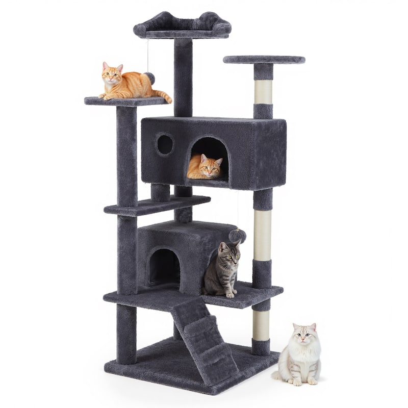 Cat Tree Tower with Scratching Posts and Cond,Multi-Level Kitty Climber for Indoor Cats - Grey