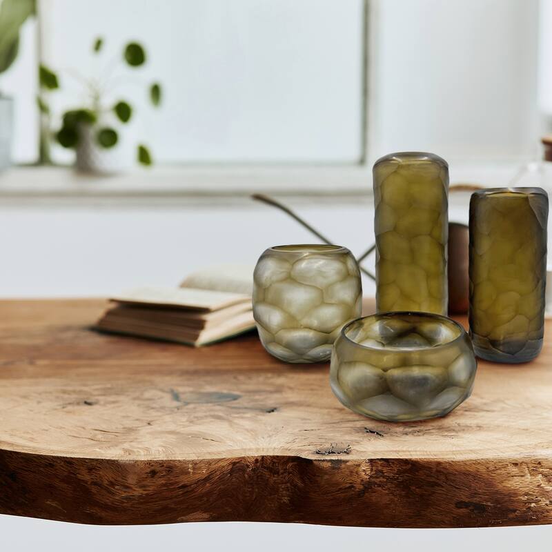 Set of 4 Decorative Handmade Glass Rustic Artistry Vase in Brown